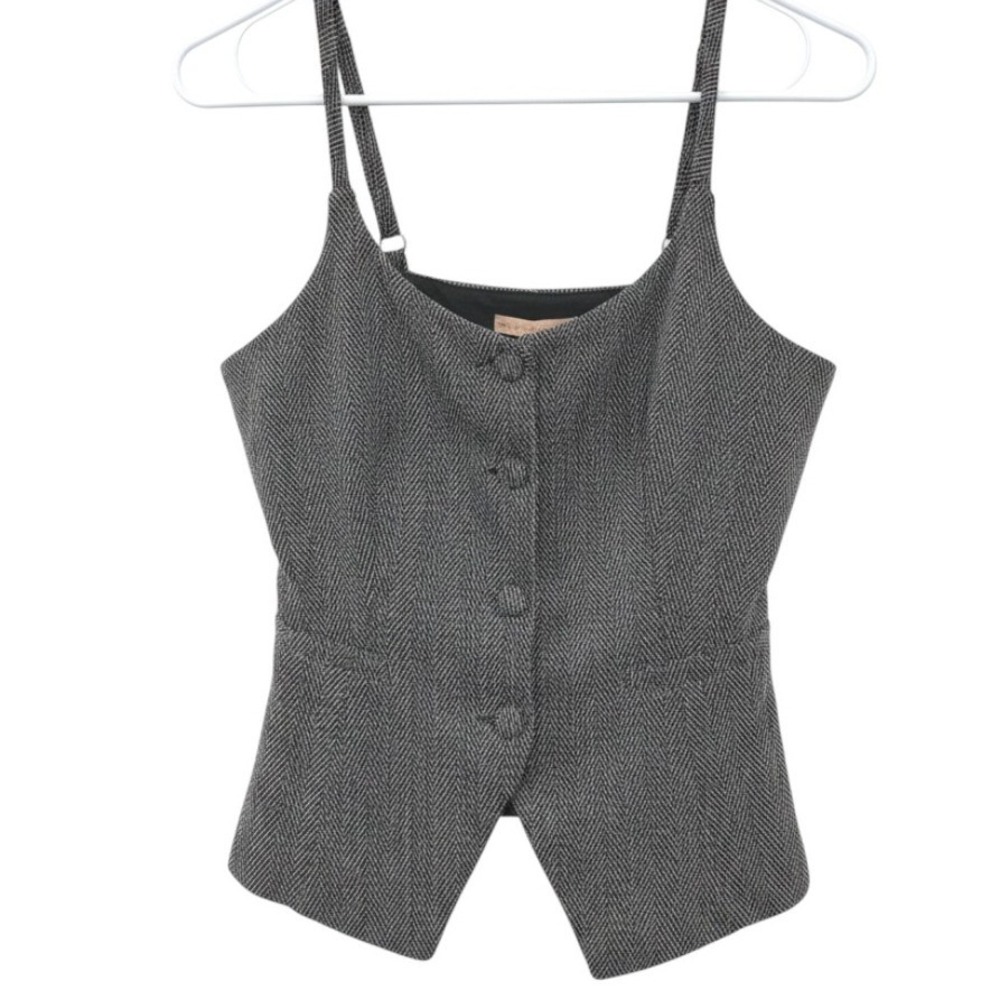Evolutionary Herringbone Button Front Camisole Vest Preppy Women Medium Gray